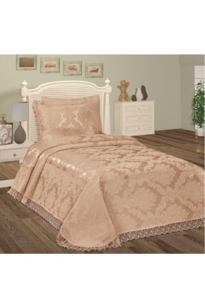 Aden Chenille-Tagesdecke, Einzelbett, 150 x 240 cm, Cappuccino - Prestij Home Tekstil