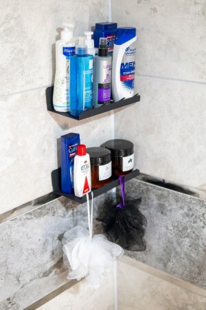 Adhesive 2pcs Black Corner Shampoo Holder - Bathroom Organizer - Kitchen Shelf Organizer Shower Shelf Mt81s - Risingmaber