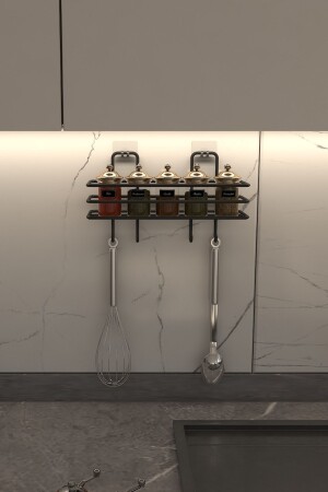 Adhesive 4 Hooks Bathroom and Kitchen Organizer Matte Black Storage Hanger - Alper Banyo