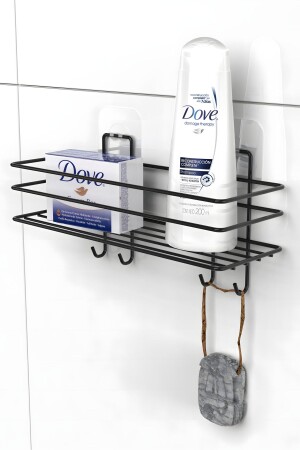 Adhesive 4 Hooks Bathroom Shelf Matte Black Bathroom Shampoo Rack Shower Cabin Shower Hanger KT4HOOKAdhesiveBathroomHangerSINGLE - KARTEYA