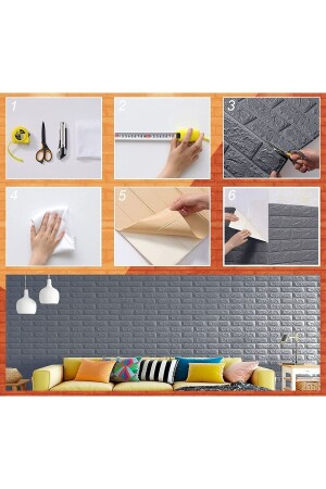 Adhesive Backed Light Gray Brick Pattern Wallpaper Panel 70x38cm - Renkli Duvarlar