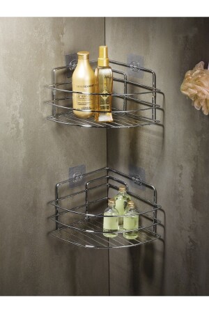 Adhesive Bathroom Corner Organizer Shampoo Holder Shower Shelf 2 Pieces Chrome Tk-01 LAISYHOME-038 - Sas Haus
