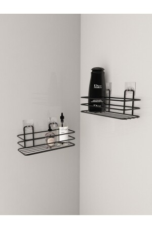 Adhesive Bathroom Organizer 2 Pieces Bathroom Shelf Shampoo Holder Soap Dish Matte Black Shower Hanger Shelf - Multistore
