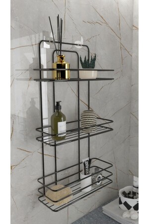 Adhesive Bathroom Organizer Shampoo Holder Soap Dish Lifetime Stainless 3-Piece Bathroom Shower Hanger Rack Black - Multistore
