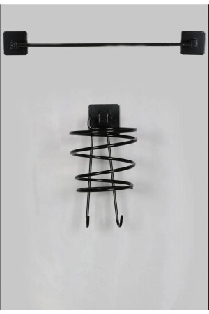 Adhesive Black Blow Dryer Hanger and Adhesive Long Towel Rack Towel Holder Practical Set of 2 Asklk TYC7YN7Q0N168856169393066 - Pims Home Dekorasyon