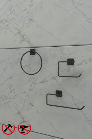 Adhesive Black Square Knob Towel Holder and Square Toilet Paper Holder Square Napkin Holder Set Bathroom Organizer - Alper Banyo