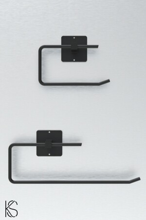 Adhesive Design Black Roll Towel Holder Napkin Holder WC Paper Hanger Set of 2 - Kilinç Store