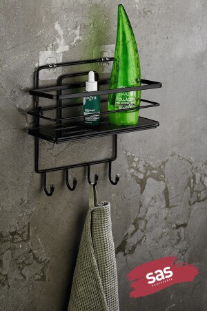 Adhesive Lifetime Stainless Adjustable Shelf Bathroom Organizer Shampoo Holder Black Lş-01 Sssk - Sas Haus