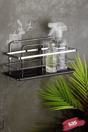 Adhesive Lifetime Stainless Adjustable Shelf Bathroom Organizer Shampoo Holder Chrome Black Lş-01 Ks - Sas Haus