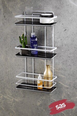Adhesive Lifetime Stainless Adjustable Shelf Bathroom Organizer Shampoo Holder Chrome - Black Lş-03 PRA-592037-3960 - Sas Haus