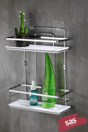 Adhesive Lifetime Stainless Crystal Adjustable Shelf Bathroom Organizer Shampoo Holder Lş-02 Kb - Sas Haus
