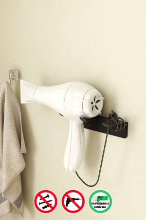 Adhesive Metal Hair Dryer Holder, Black Blow Dryer Hanger Holder, Bathroom Toilet Organizer rsyvna24y - Rosyvien