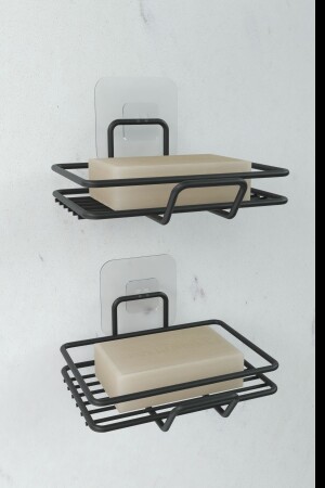 Adhesive Set of 2 Soap Dish Bathroom Kitchen Sink Metal Solid Soap Dish Black - Zabata