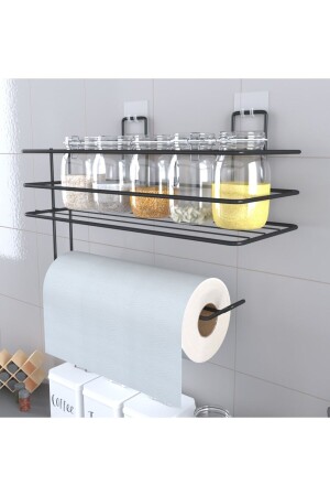 Adhesive Shelf Paper Roll Towel Holder Napkin Holder Towel Paper Holder Black Bathroom Kitchen Organizer Shelf - Eva Metal Tasarim