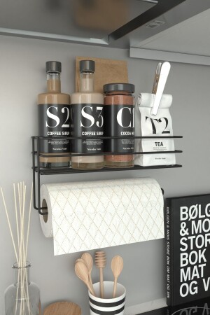 Adhesive Shelf Paper Roll Towel Holder Napkin Holder Towel Paper Holder Black Bathroom Kitchen Organizer Shelf zbt0023 - Zabata