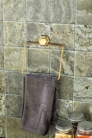 Adhesive Square Gold Towel Rack Bathroom Organizer - Fbzhome