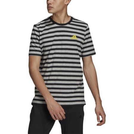 Adidas Men's T-Shirt M Stripy Sj T Grey Black - Adidas