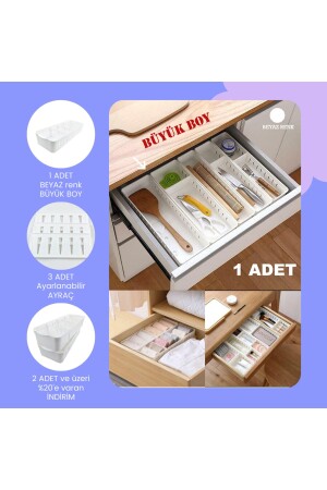 Adjustable Cabinet Organizer with 4 Compartment Drawer Large Size White Color 1 Piece - Fafatara