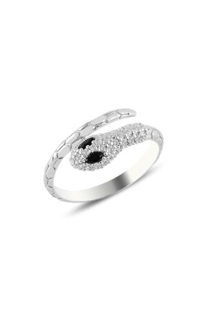 Adjustable Snake Ring with Silver Rhodium Onix and Zircon Stones SGTL10861 - Söğütlü Silver