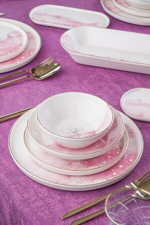 Adore 27-teiliges Tafelservice mit rosa-weißem Blumenmuster und Goldvergoldung für 6 Personen 0490 XSH-21-0490/1Y - ACAR