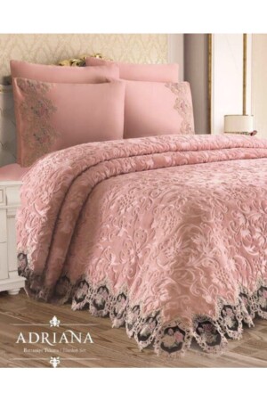 Adriana French Lace Blanket Set Bedspread Powder adrnbttny - Ayhan Çeyiz