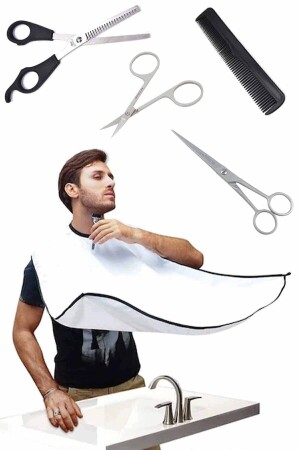 Advantageous 5 Piece Hairdresser Set (BARBER SCISSORS INTERMEDIATE SCISSORS EYEBROW MUSTACHE SCISSORS SHAVING BARBER APRON COMB) - Vi Caro