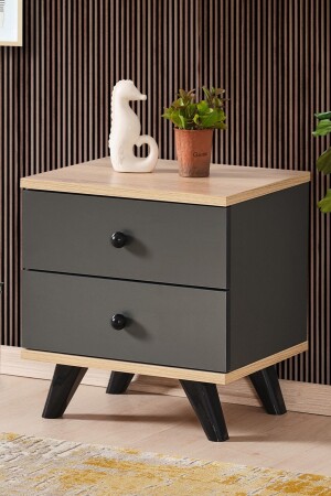 Ae-2029 Inci 2 Drawers Anthracite Nightstand 49 cm LNDN123 - Aeka
