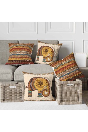 African Ethnic Elephant Patterned Cream Background Digital Printed Gift Sofa Cushion Pillow Case Set of 4 - Menesahome