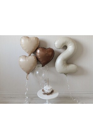 Age 2 Retro Colors Cream Brown Tones Balloon Set 4 pieces - Atakent Parti