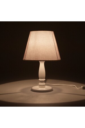 Ahşap Abajur - Beyaz Ayak - Gri Şapka EVİDEA9386 - Safir Light