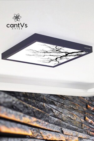 Ahşap Antrasit Çerçeveli Tavan Led 60x60cm Panel Aydınlatma Avize Salon Yatak Odası 6500k Beyaz cantvsantrasit11 - cantVs