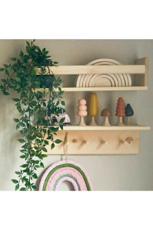 Ahşap Askılık Raf Ve Kitaplık Raf Eğitici Montessori Raf 2li 60 Cm algı0016 - Algı