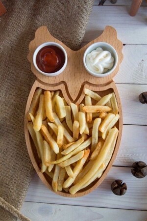 - Ahşap Baykuş Kahvaltı Tabağı- Servis Tabağı- Patates Kızartması Sunumluk- Çerezlik - 32x18 Cm - 1'Okay Design