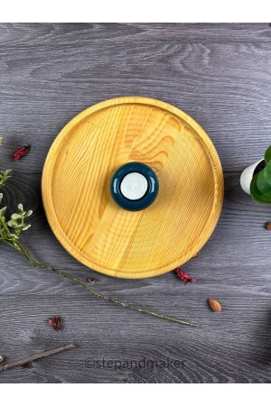 Großer Präsentations-/Servierteller/Teller aus Holz – mit Untersetzer - Step And Maker