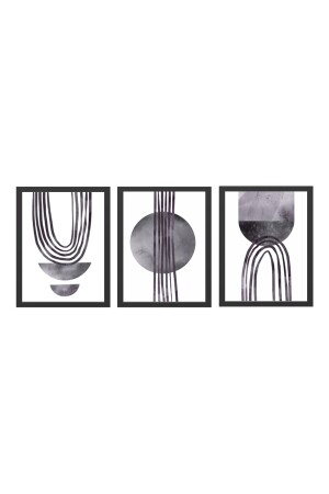 Ahşap Çerçeveli Abstract Shapes 3'lü Tablo Seti MNK049 - MUNİKA