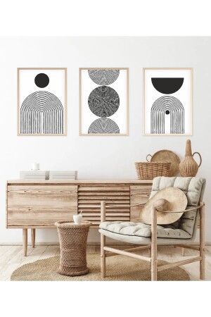 Ahşap Çerçeveli Minimalist 3lü Dekoratif Tablo Seti Siyah Ay üçlüsiyahAy - Dekorsiahome
