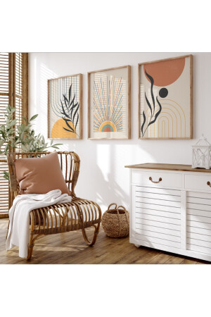 Ahşap Çerçeveli Modern Boho 3’lü Tablo wood452 - woodhomeworks