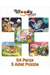 Ahşap Çocuk Puzzle Yapboz 5'li Set 54 Parça puzzle028 - woody toys