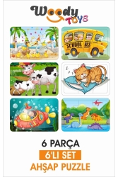 Ahşap Çocuk Puzzle Yapboz 6'lı Parça 6 Parça Set-2 Puzzle022 - woody toys