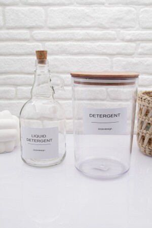 Behälter/Box für Pulverwaschmittel mit Holzdeckel 2300 ml und Flasche für Flüssigwaschmittel mit Korkdeckel 1000 ml zeze001001 - zezedesing