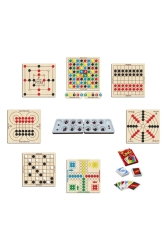 Ahşap Oyun Seti 9lu Bihar- Surakarta-mangala-9 Taş-dama - Atla Topla - Kızma Birader - Reversi - Uno eticset335 - Ahtek