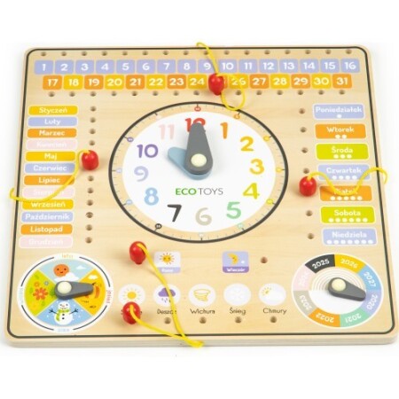 Ahşap pano, saat ve takvim ile birlikte, çevre dostu oyuncaklar. - Eco Toys