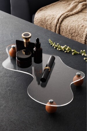 Ahşap Top Ayaklı Gümüş Düğmeli Şeffaf Organizer Düzenleyici Stant - Hayveys