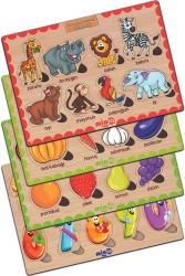 Ahşap Türkçe Orman Hayv.-sebzeler-meyveler-sayilar 4’lü Set Eğitici-öğretici Yapboz PCK-0179 - minİQ toys