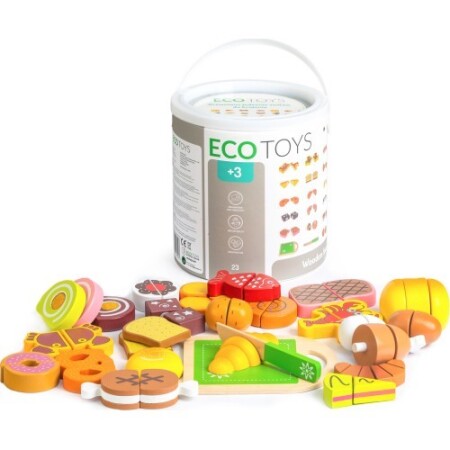 Ahşap yiyecek kesme seti, Çevre dostu oyuncak, 23 parça - Eco Toys