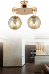 Ahu 2'li Gold Plafonyer Sarı Glop Camlı Avize 160504000935 - İstanbul Avize