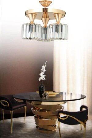 Ahu 3-Piece Gold Plafonier Y-10 Crystal Stone Chandelier 130504000189 - İstanbul Avize