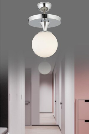Ahu Single Silver Plafonier White Globe Glass Chandelier 160504000927 - İstanbul Avize