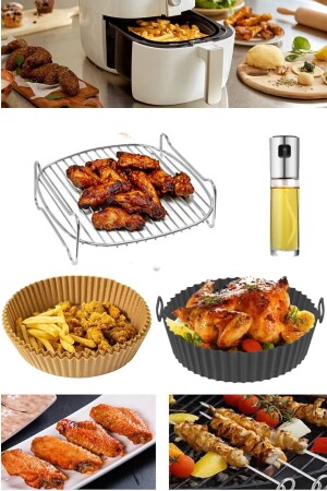 Airfryer 4 Piece Xxl Compatible 22 Cm Grill Set Cooking Container Spray Oil Pot Fireproof Paper Mairfryer XL XXL Set of 4 - Trendmuud