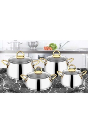 Akasya 8 Piece Cookware Set with Gold Handle (2000-g) g-2000 - Kahramanlar